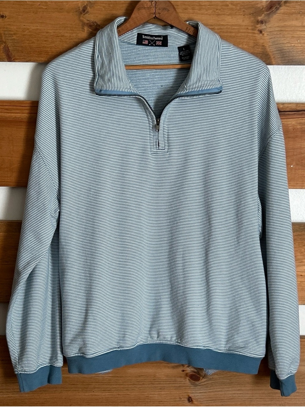 Smith & Tweed Men's Large Blue Quarter Zip 100% Pima Cotton Pullover Sweater